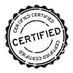 Grunge black certified round rubber seal stamp on white background